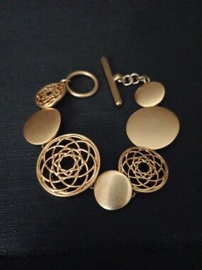 Gold-Tone Filigree Disc Toggle Bracelet for Women